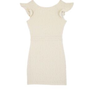 BY DEBRA Elegant Cream Ruffle Flutter Sleeve Dress